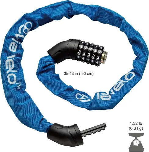 Miniatura 3 de Via Velo Candado de cadena para bicicleta, combinación reiniciable de 5 dígitos, cerradura antirrobo de bicicleta resistente, cerraduras