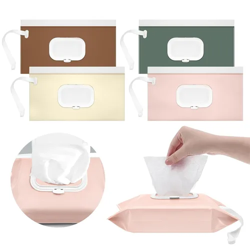 Paquete de 4 dispensadores de toallitas para bebé [nueva versión-una prensa abierta], bolsa de toallitas portátil, soporte recargable, contenedor de