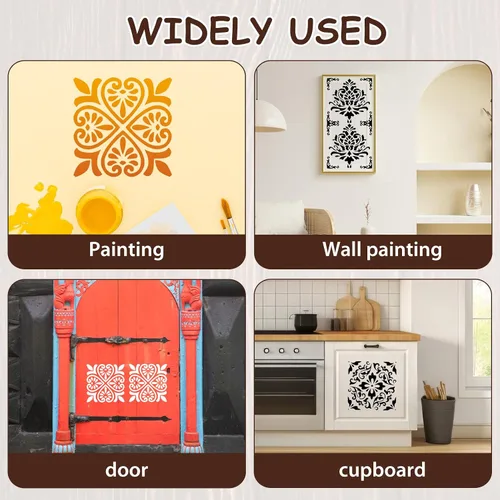 Miniatura 6 de Plantillas de azulejos de 12 pulgadas – 4 plantillas reutilizables con patrón de flores para pared y suelo de pared, manualidades, álbumes