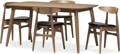 Baxton Studio Edna - Juego de comedor de 5 piezas de madera de imitación de color negro francés y roble con acabado marrón claro