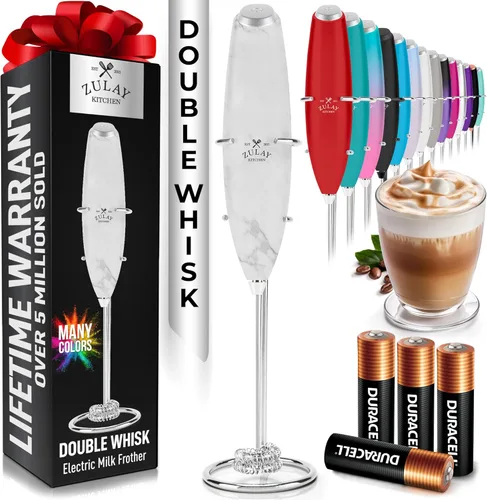 Miniatura 45 de Zulay Kitchen Espumador de leche de mano con pilas Duracell AA – Mezclador eléctrico ultrarrápido y creador de espuma, mezclador de bebidas fácil