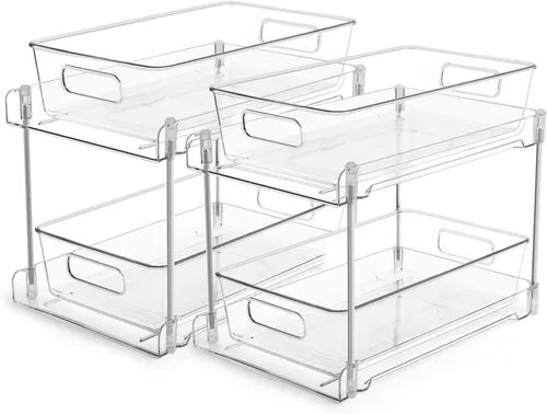 Vtopmart - Organizadores de baño de 2 niveles, 2 piezas, transparentes, bajo el fregadero, almacenamiento para tocador o encimera, cajones para