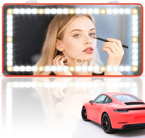 Miniatura 13 de SINGARO Espejo de tocador con visera solar para automóvil, espejo de maquillaje recargable con 60 LED, 3 modos de luz y control táctil regulable