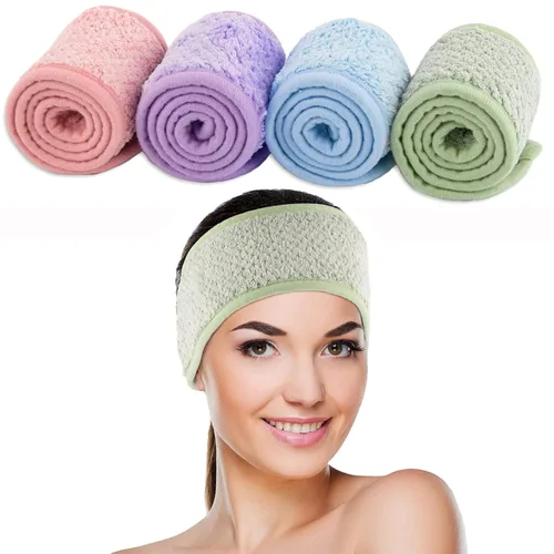 Miniatura 7 de Whaline Paquete de 4 diademas faciales de spa, bandas ajustables para el cabello, toalla suave para lavado facial, ducha, deportes, yoga