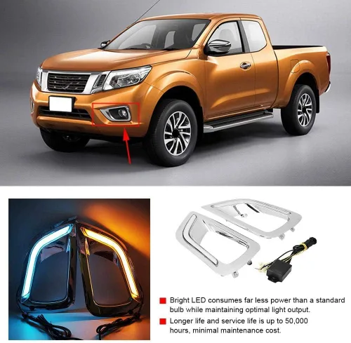 Miniatura 2 de ARAMOX Lámpara de circulación diurna, 2 unids 12V LED diurna luz de dos colores con luz de giro apto para NP300 15-18