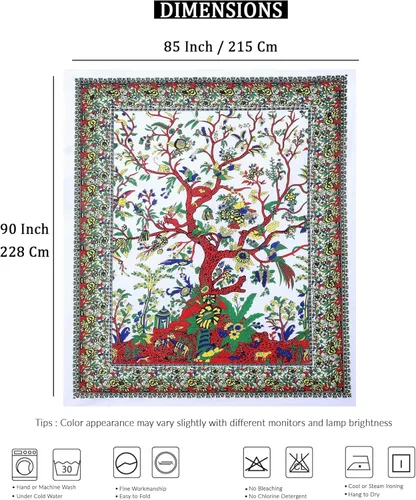 Miniatura 3 de The Art Box - Tapiz para colgar en la pared Árbol de la Vida Blanco – 85x90 Pulgadas, de algodón indio, gran diseño de planta inspirada