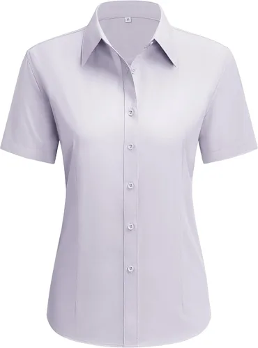 Miniatura 9 de siliteelon Camisas de vestir para mujer, de manga corta, de algodón, camisa con botones abajo, camisa básica con botones arriba, camisas con cuello