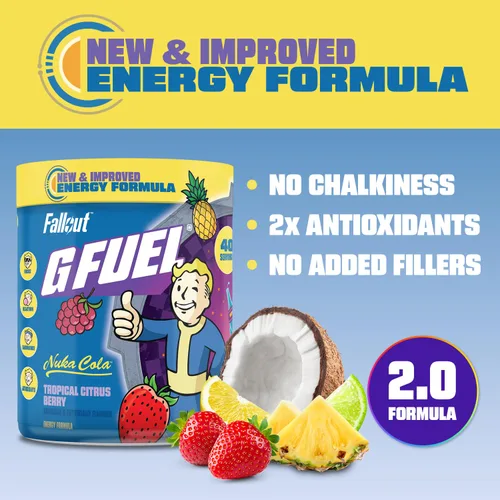 Miniatura 3 de G Fuel Nuka Cola 2.0 - Polvo energético, sin azúcar, suplemento de enfoque de cafeína limpia, mezcla de agua, sabor tropical de cítricos, mezcla