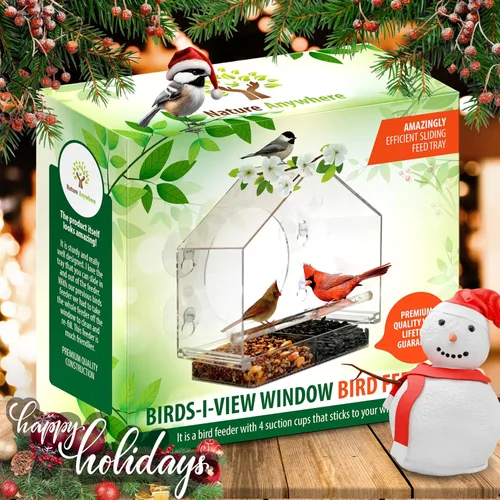 Miniatura 2 de Nature Everywhere. Comedero de aves para vidrio (tamaño grande) Edición de regalo para días feriados Incluye una charola de fácil remoción, 4