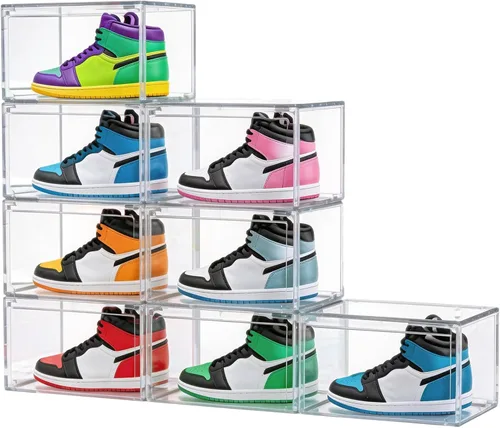 Miniatura 9 de HIYOHIYO 1 paquete de cajas de almacenamiento transparentes apilables para zapatos, cajas de almacenamiento de zapatos, vitrina totalmente