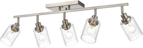 Miniatura 9 de 2-Luz de Pared con Foco y Sombra de Vidrio Sembrado, Iluminación Moderna de Techo en Níquel Cepillado para Pasillo y Baño