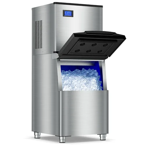 Miniatura 10 de Máquina comercial para hacer hielo con 2 opciones de entrada de agua, contenedor de almacenamiento de 40 libras, máquina de hielo integrada de 140