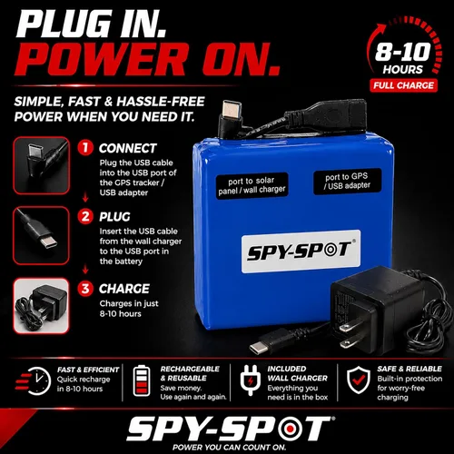 Miniatura 6 de Spy Spot Batería delgada extendida para rastreadores GPS, batería recargable de 24000 mAh con cargador de pared, hasta 4-8 meses de tiempo