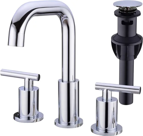 TRUSTMI Grifo de lavabo de baño de 2 manijas de 8 pulgadas de extensión amplia, arco alto, latón, 3 orificios, grifo de tocador con mangueras de