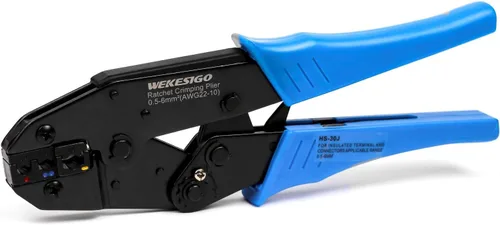 HS-30J - Conectores de terminales de cable aislados profesionales, herramienta de crimpado de trinquete, alicates de crimpado 20-10AWG (0.5-6mm²)