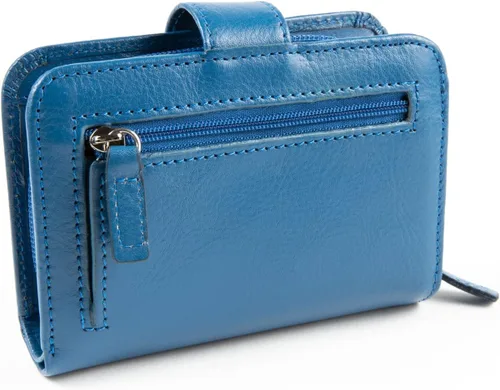 Miniatura 4 de WalletBe Cartera RFID de acordeón de cuero para mujer con monedero, Azul, contemporáneo