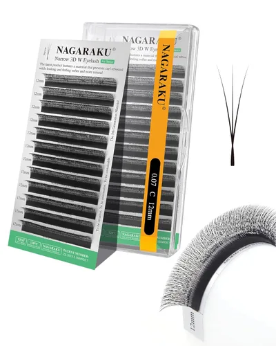 Miniatura 22 de NAGARAKU Extensiones de pestañas Double Tips 4D W, suministros con puntas dobles, gruesas con rizado D de 0.07 mm, bandeja mixta 8-15 mm, 0.07-D