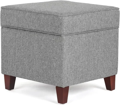 Miniatura 15 de Adeco Otomán Cubo de Piel Sintética Blanca de 18 Pulgadas de Alto con Almacenamiento, Taburetes Reposapiés de Silla de Terciopelo en Relieve 3D