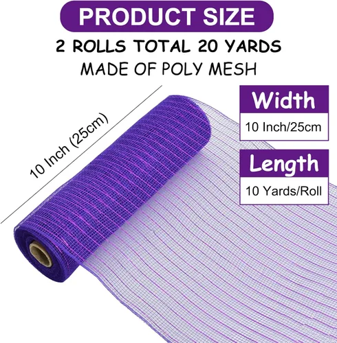 Miniatura 2 de TONIFUL 2 rollos de 10 pulgadas de cinta de malla decorativa morada, malla de tela con lámina para suministros de corona, adornos de puerta