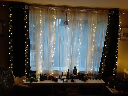 Miniatura 6 de Honche - Tira de luces LED de 300 luces en forma de hadas para cortina, 10 x 10 pies, con control remoto, luces de ventana para dormitorio, boda
