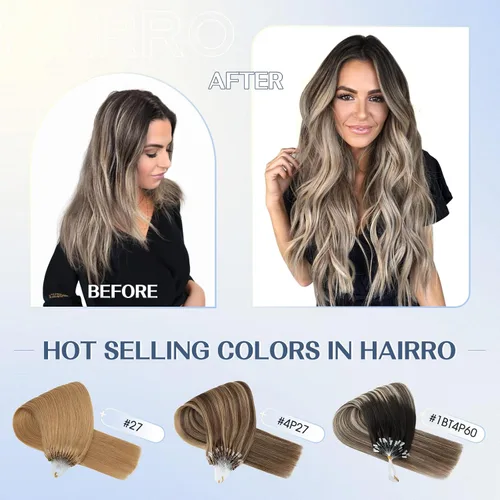 Miniatura 6 de Hairro Micro Loop - Extensiones de cabello humano microenlaces de microperlas de cabello Remy para mujer, reflejos degradados, fusión fría, micro