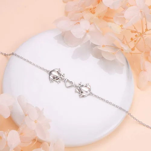 Miniatura 4 de Alphm Juego de joyas de plata de ley S925 con forma de corazón de rana, anillo y pulsera para mujeres y niñas