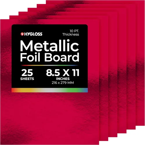 Hygloss Hojas de cartulina metálica, 25 hojas rojas brillantes, 8.5 x 11 pulgadas, resistentes, 10 puntos, papel de cartón metálico para Rojo