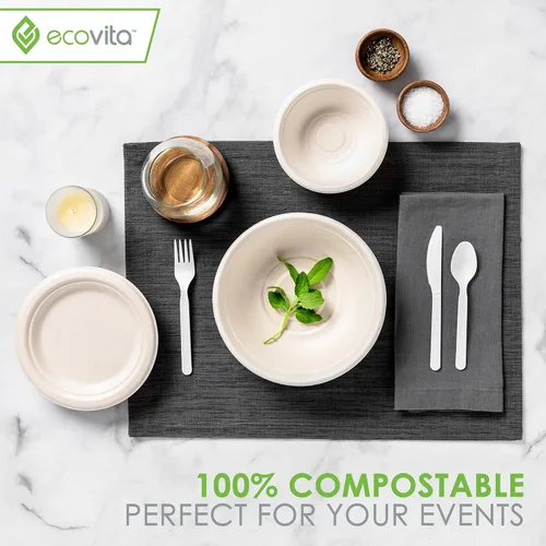 Miniatura 6 de Ecovita Cuencos de papel 100% compostables [12 onzas] – 150 cuencos desechables ecológicos, resistentes, libres de líquidos y resistentes al calor