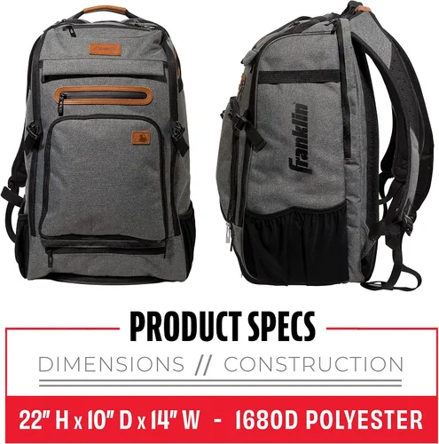 Miniatura 2 de Franklin Sports Mochilas para béisbol y sóftbol + MLB + USA Softball - Bolsas de equipo para béisbol + sóftbol rápido - Mochilas para bates, Gris
