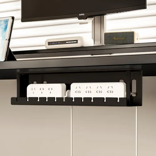 Bandeja de organización de cables para debajo del escritorio, organizador de cables de 20 pulgadas, sin taladros, organizador debajo de la mesa para