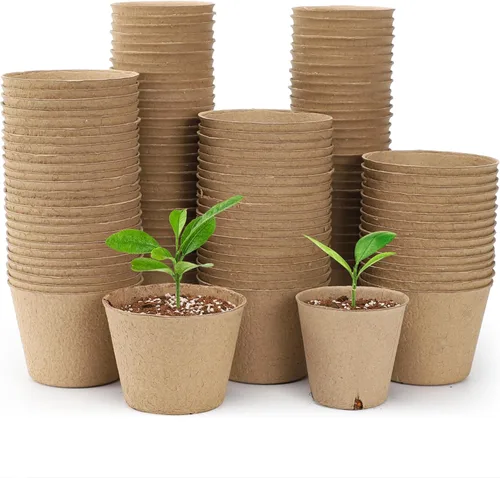 Bluepro 120 Paquetes Macetas de Turba de 3.15 Pulgadas + 4 Pulgadas, Macetas Biodegradables para Plántulas con Agujeros de Drenaje, Iniciador de