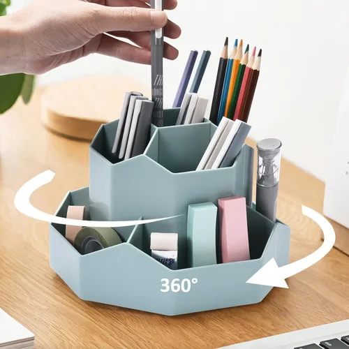 Miniatura 7 de Portalápices para Escritorio, Organizador de Escritorio Giratorio de 360 Grados con 9 Ranuras, Lindo Organizador de Bolígrafos, Suministros