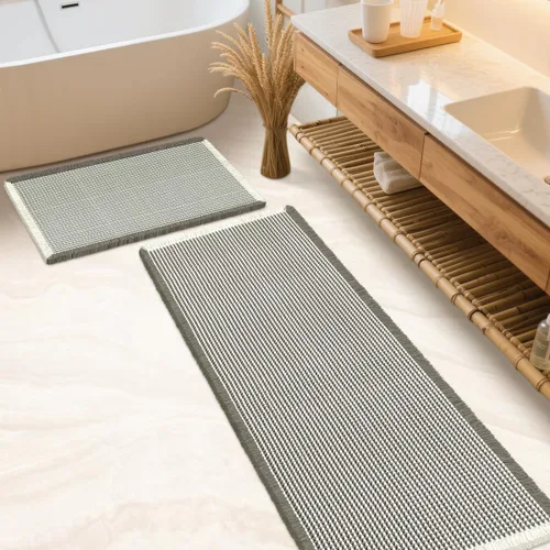 Miniatura 61 de IM HOME Tapete de baño de punto gofre, color caqui, de 24 x 17 pulgadas, tejido bohemio, moderno, absorbente, antideslizante, suave, lavable