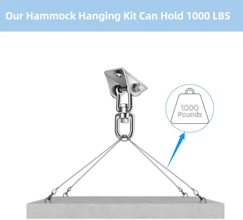 Miniatura 4 de HOMPER Kit de hamaca para colgar, capacidad de 1000 libras, ganchos giratorios de 360° resistentes para silla, yoga, patio al aire libre Plateado
