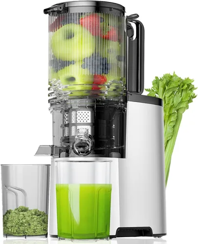 EanOruus Exprimidor de prensa en frío, máquina extractor de jugo de canal de alimentación de 5.8 pulgadas de ancho con 400 W, alto rendimiento de