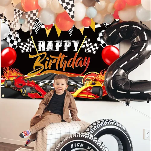 Miniatura 5 de Telón de fondo de cumpleaños de coche de carreras, decoración de fiesta de cumpleaños, suministros de fiesta de carreras, auto de carreras, cartel
