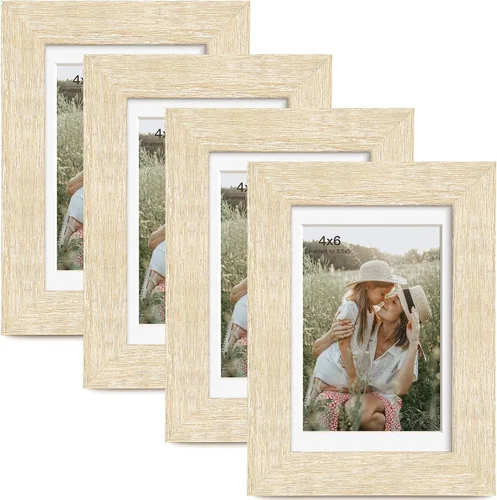 Miniatura 30 de Momentworth Portarretratos de 4 x 6 pulgadas con paspartú para 3.5 x 5 pulgadas, marcos de fotos con grano de madera negra envejecida para pared