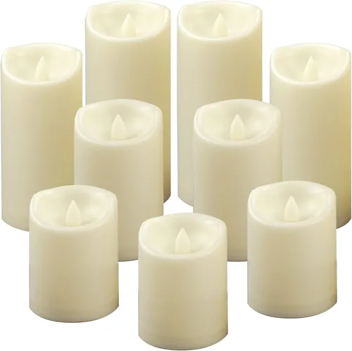 CANDLE CHOICE Velas sin llama impermeables para exteriores de pilas, pilares con temporizador, luz blanca parpadeante de plástico realista, LED