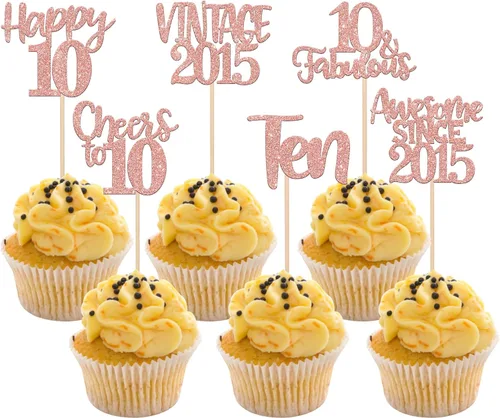 Miniatura 110 de Rsstarxi Paquete de 24 adornos para cupcakes vintage 2019 con purpurina negra para 5º cumpleaños, saludos a 5, cinco, 5, 5 fabulosos para cupcakes