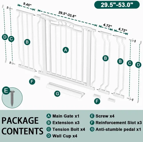 Miniatura 2 de Fairy Baby Puertas de bebé extra anchas de 29.5 a 53.1 pulgadas para puertas, puerta de seguridad para niños, perros, mascotas, puerta de escalera