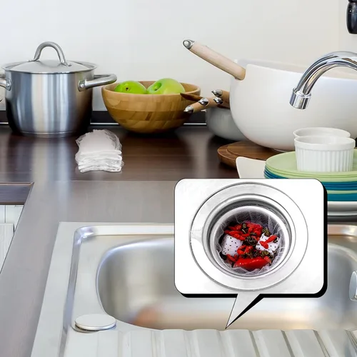 Miniatura 6 de Suclain 500 bolsas desechables de malla para colador de fregadero de cocina, filtro elástico para fregadero de cocina, bolsa de basura de malla