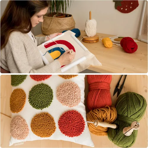 Miniatura 5 de HARFINGTON Aguja perforadora de mango ajustable con aguja de bordado ajustable, herramientas de tejer para hilo de hilo, bricolaje, manualidades