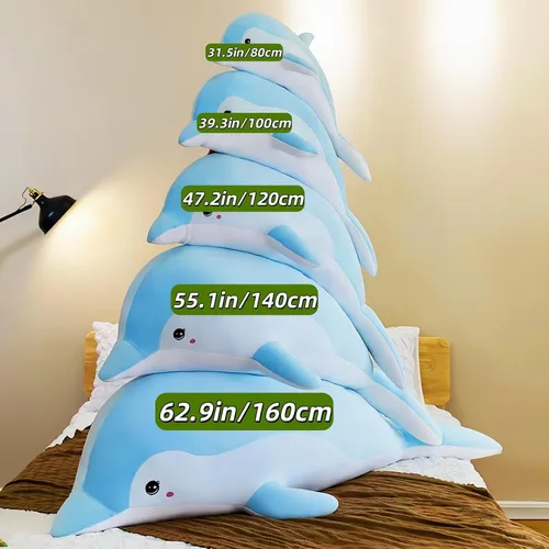 Miniatura 8 de RYOLOY Almohada de peluche de delfín, almohada gigante de peluche de 39.3 pulgadas, suave felpa del océano marino, regalos para todas las edades