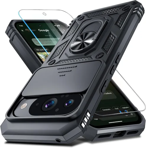 Miniatura 14 de Janmitta - Funda compatible con Google Pixel 9 Pro XL con cubierta deslizante para lente de cámara incorporada + protector de pantalla + soporte