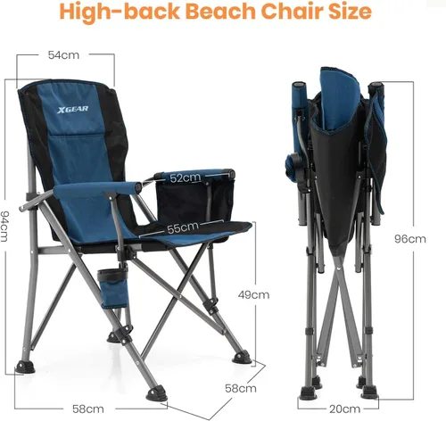 Miniatura 3 de XGEAR Silla de camping con brazo duro y respaldo alto, resistente con soporte para tazas, para campamento, pesca, senderismo, al aire libre, bolsa
