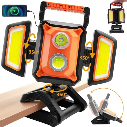 Miniatura 8 de Tresda Luz de trabajo recargable de 30 W, luz de trabajo magnética de 3000 lúmenes, alimentada por batería, impermeable, portátil, inalámbrica