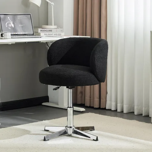 Miniatura 19 de VINGLI Bonita silla de escritorio giratoria pequeña y cómoda con ruedas, soporte lumbar ergonómico de respaldo bajo para tocador/técnico de uñas