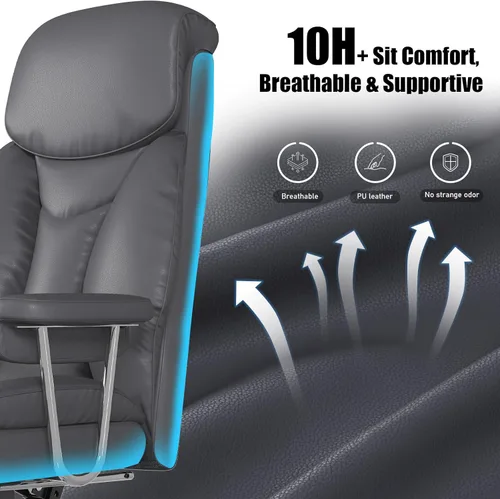 Miniatura 6 de Silla de oficina grande y alta, asiento ancho de 500 libras, silla de oficina ergonómica ejecutiva con reposapiés retráctil y brazos acolchados