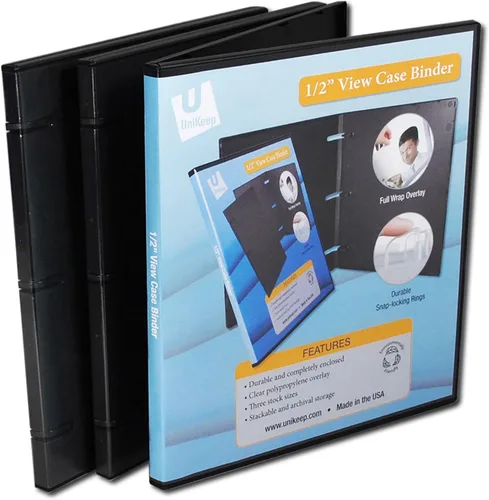 UniKeep Carpeta de 3 anillos – La carpeta está totalmente cerrada, disponible en blanco, transparente o negro y en diferentes tamaños de lomo