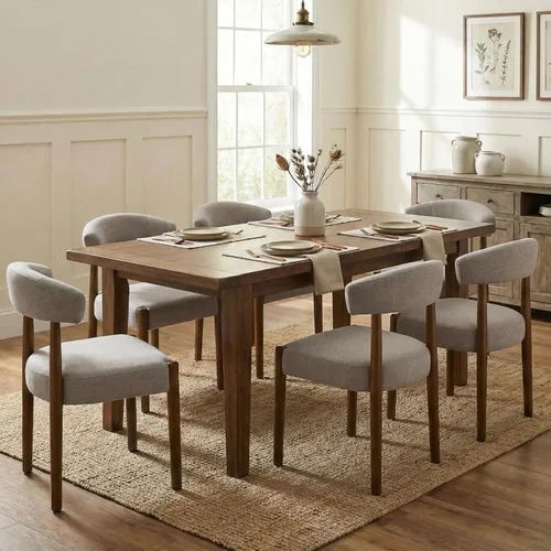Miniatura 18 de VKNOW Juego de 2 sillas de comedor de madera, modernas sillas de comedor tapizadas con patas de madera de nogal y respaldo curvo, sillas de cocina
